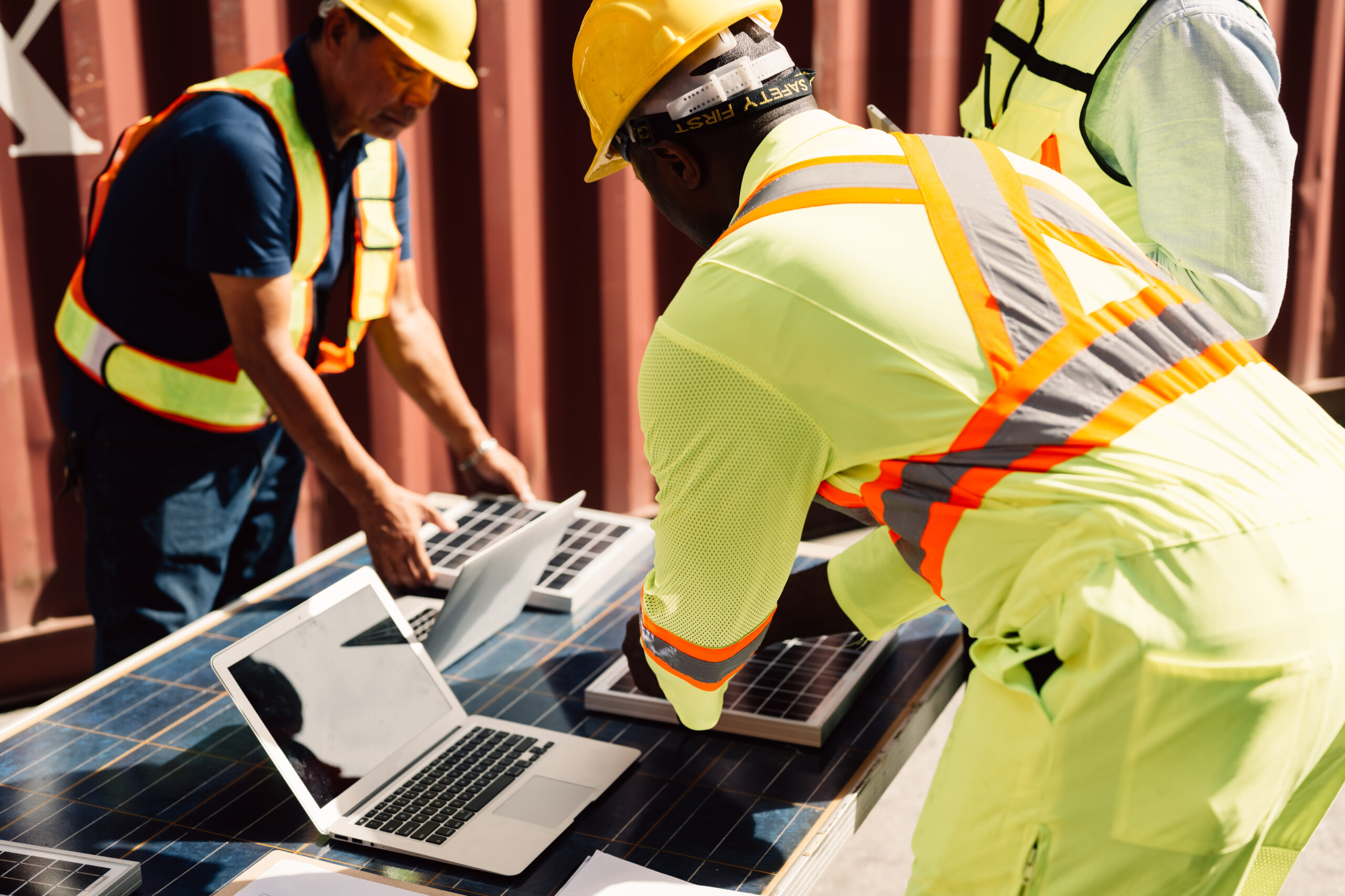 Warehouse engineer worker working at industrial container yard