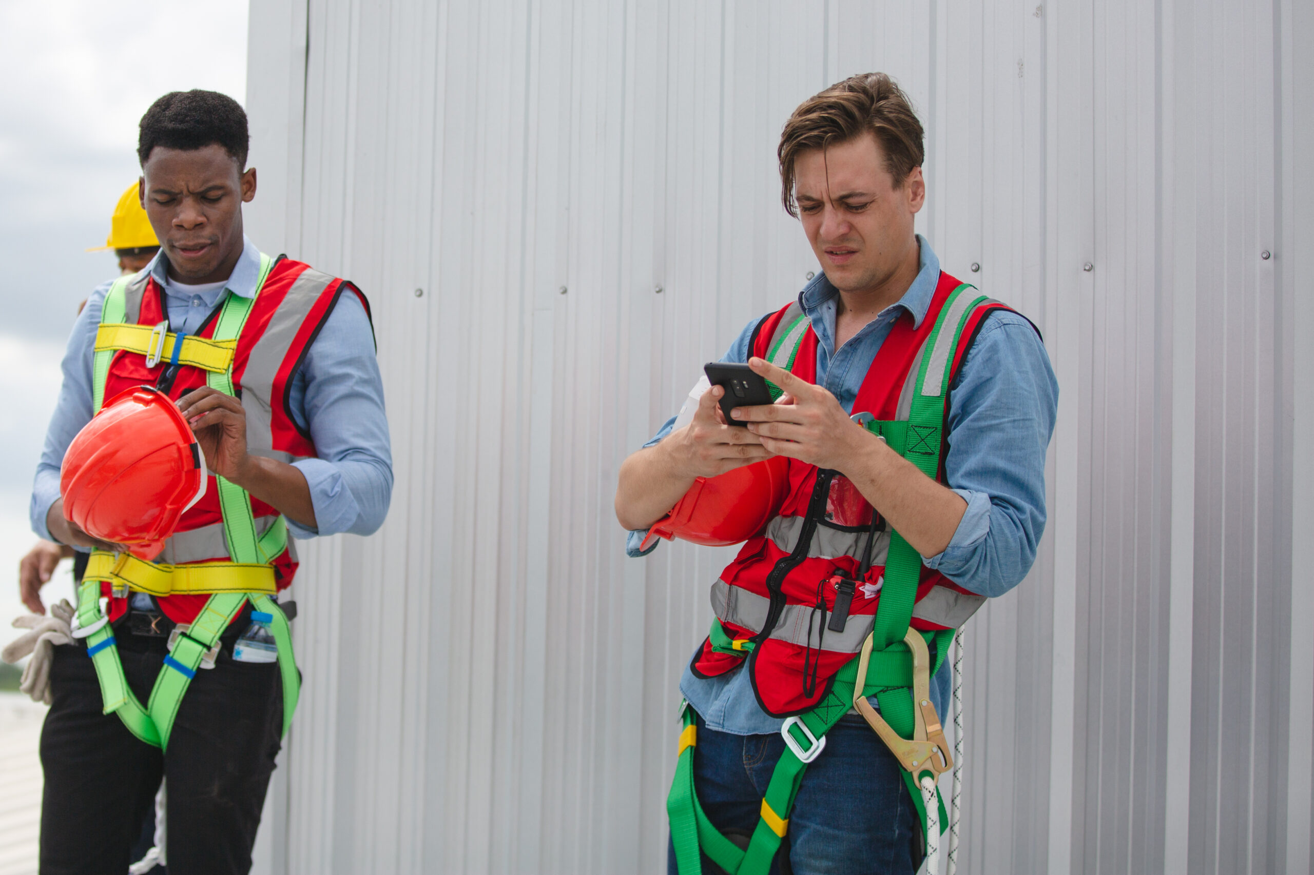 Specialist technician professional engineer checking top view of installing factory solar roof panel