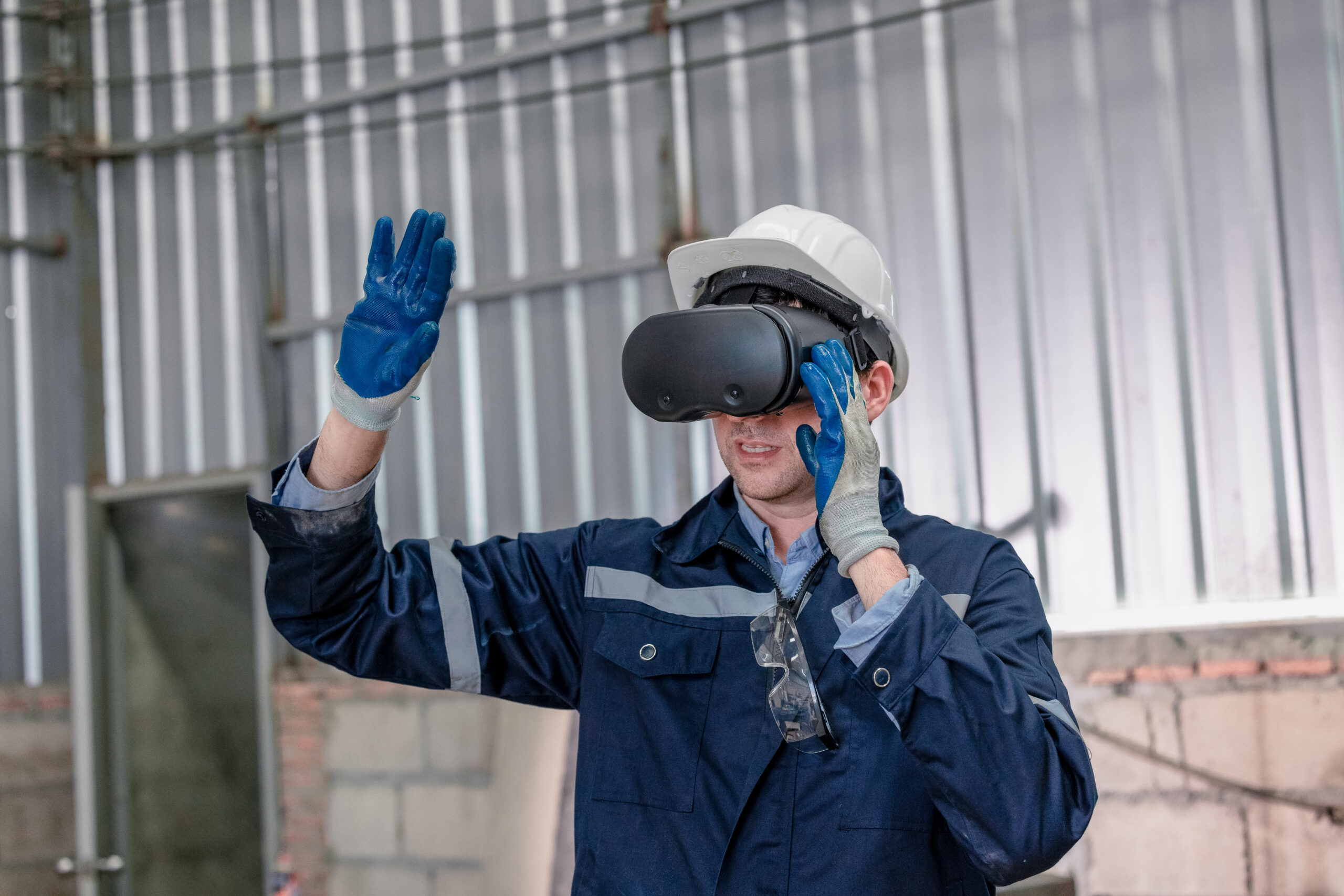 Worker uses virtual reality technology for training in a modern